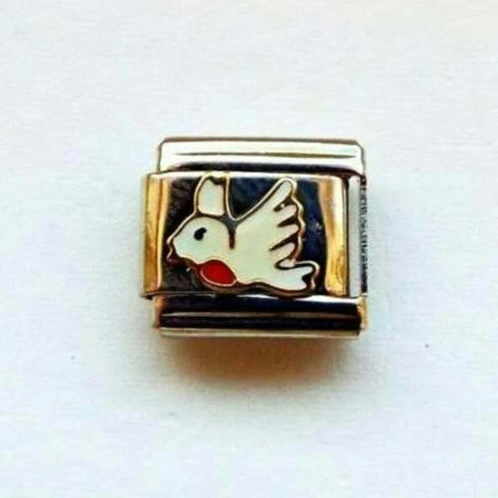White enamel robin red breast 9mm stainless steel Italian charm bracelet link